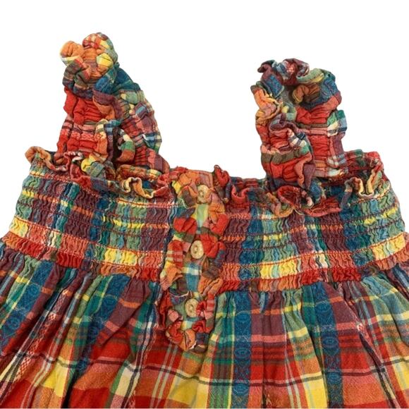 Ralph Lauren Red and Multicolor Tartan Plaid Smocked Baby Dress - Picture 7 of 10